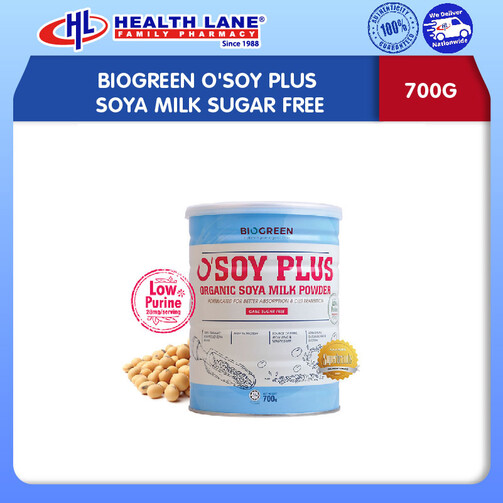 BIOGREEN O'SOY PLUS SOYA SUSU TANPA GULA (700G)